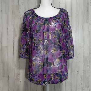 ALFANI Purple Floral Sheer Blouse